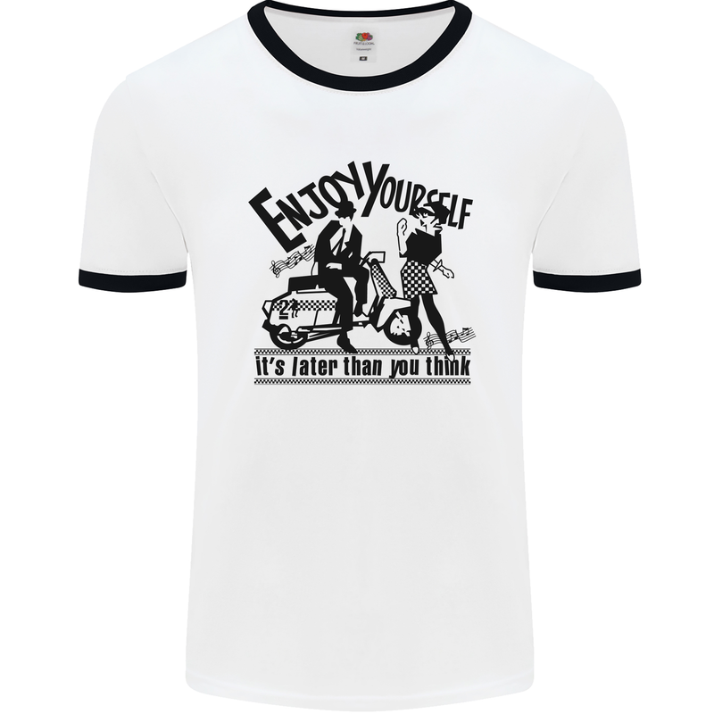 2Tone Enjoy Yourself 2 Tone SKA Music Mens White Ringer T-Shirt White/Black