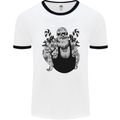 Tattoo Santa Funny Christmas Biker Motorbike Mens White Ringer T-Shirt White/Black