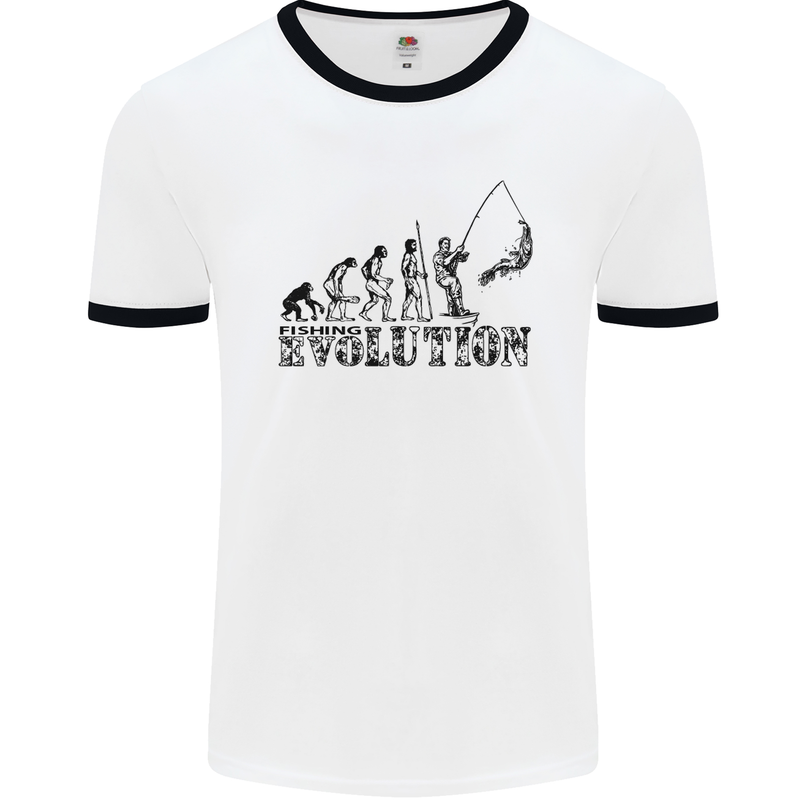 Evolution of a Fisherman Funny Fisherman Mens White Ringer T-Shirt White/Black