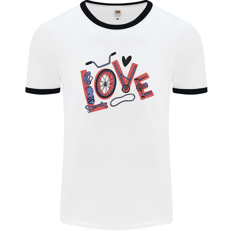 Love Cycling Funny Bicycle Bike Mens White Ringer T-Shirt White/Black