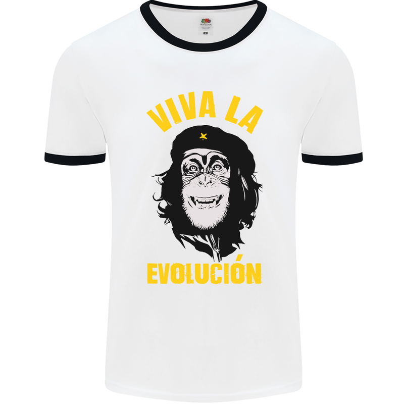 Funny Che Guevara Evolution Monkey Atheist Mens White Ringer T-Shirt White/Black