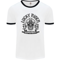 Lucky Rider Dead Head Motorbike Biker Mens White Ringer T-Shirt White/Black