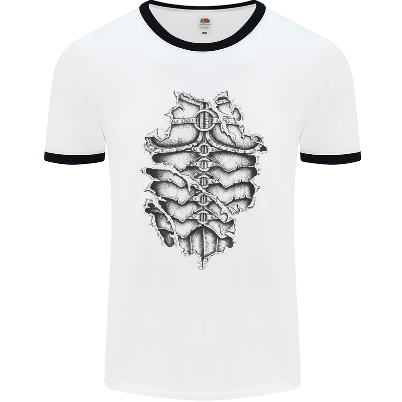 Roman Armour Fancy Dress Warrior Gym MMA Mens White Ringer T-Shirt White/Black