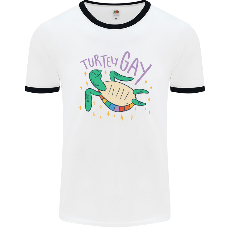 LGBT Turtle Gay Pride Day Awareness Mens White Ringer T-Shirt White/Black