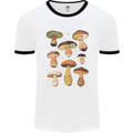 Mushroom Faces Foraging Mycology Mens Ringer T-Shirt White/Black