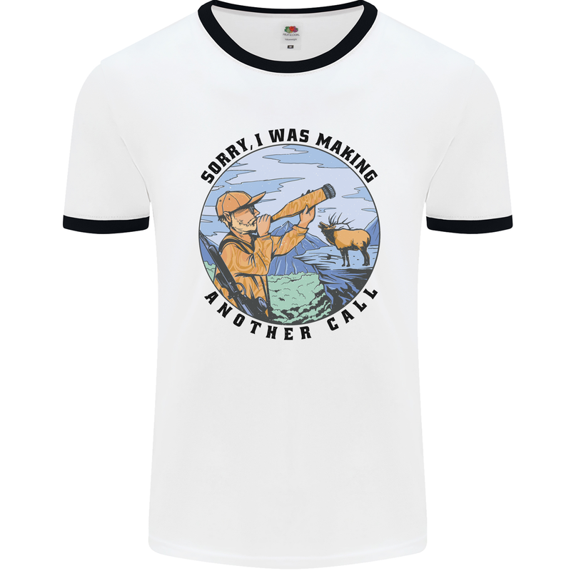 Funny Hunting Making Another Call Hunter Mens White Ringer T-Shirt White/Black