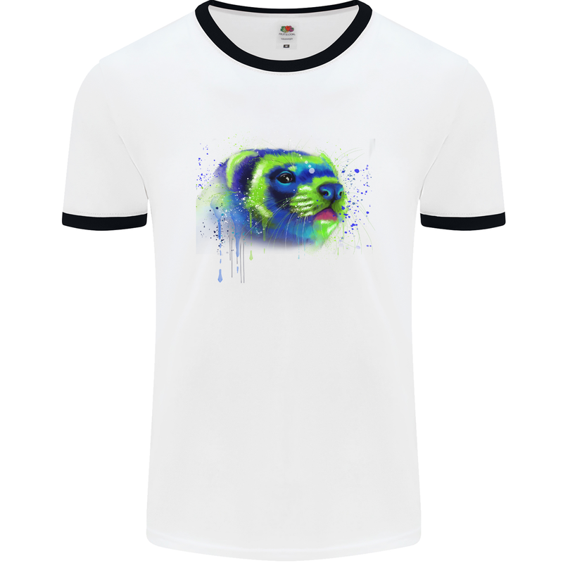 A Ferret Watercolour Mens White Ringer T-Shirt White/Black