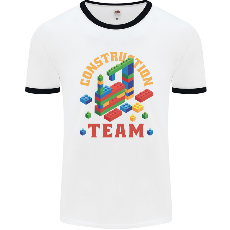 Construction Funny Building Blocks Bricks Mens White Ringer T-Shirt White/Black