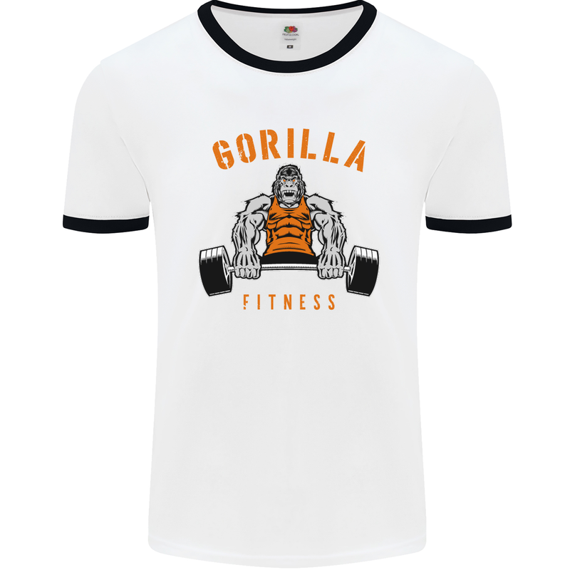 Gym Gorilla Fitness Bodybuilding Training Mens White Ringer T-Shirt White/Black