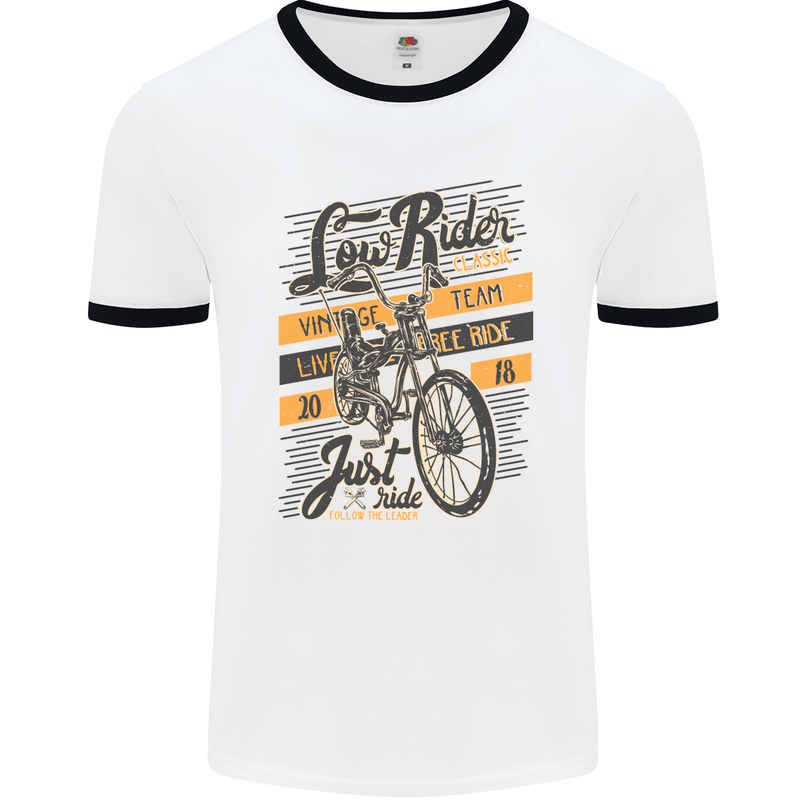 Low Rider Classic Chopper Biker Motorcycle Mens White Ringer T-Shirt White/Black