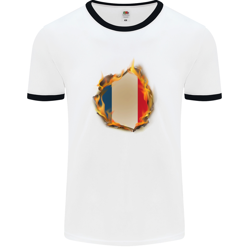 The French Tricolour Flag Fire France Mens White Ringer T-Shirt White/Black