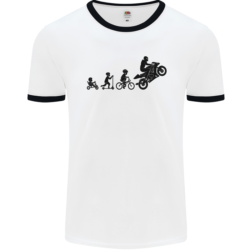 Motorbike Evolution Funny Biker Motorcycle Mens White Ringer T-Shirt White/Black