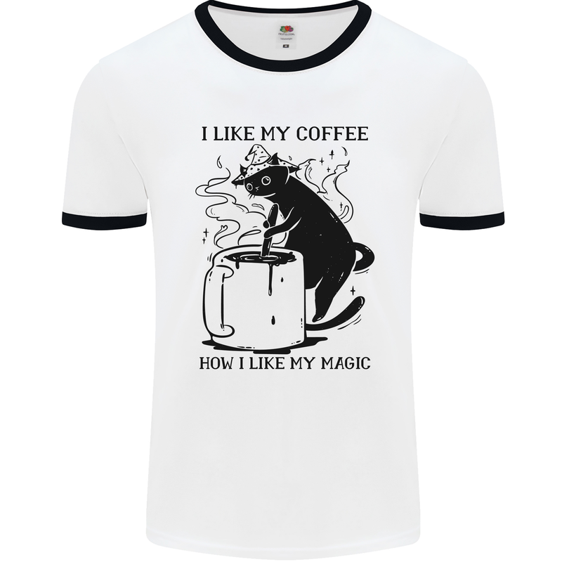 Black Cat Halloween Funny Coffee Mens White Ringer T-Shirt White/Black