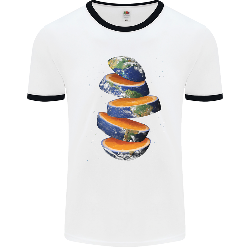 Our Orange Planet Earth Mens White Ringer T-Shirt White/Black
