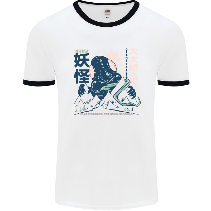 Daidarabotchi Japanese Yokai Mythology Mens White Ringer T-Shirt White/Black