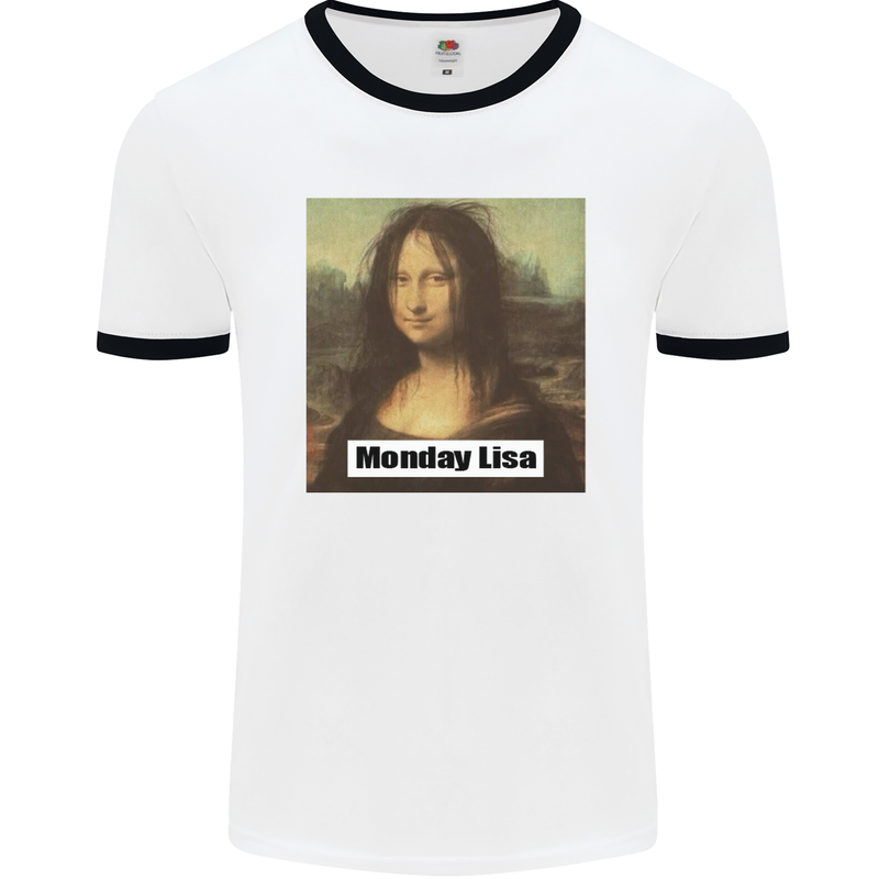 Mona Lisa Parody Monday Lisa Mens White Ringer T-Shirt White/Black