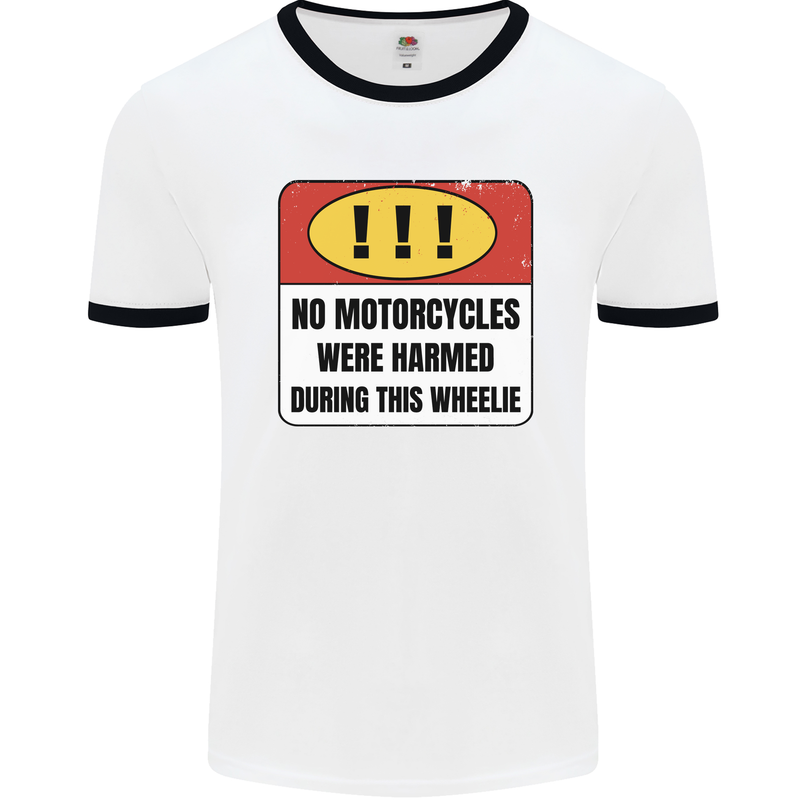 Funny Wheelie Motorbike Motocross MotoX Mens Ringer T-Shirt White/Black