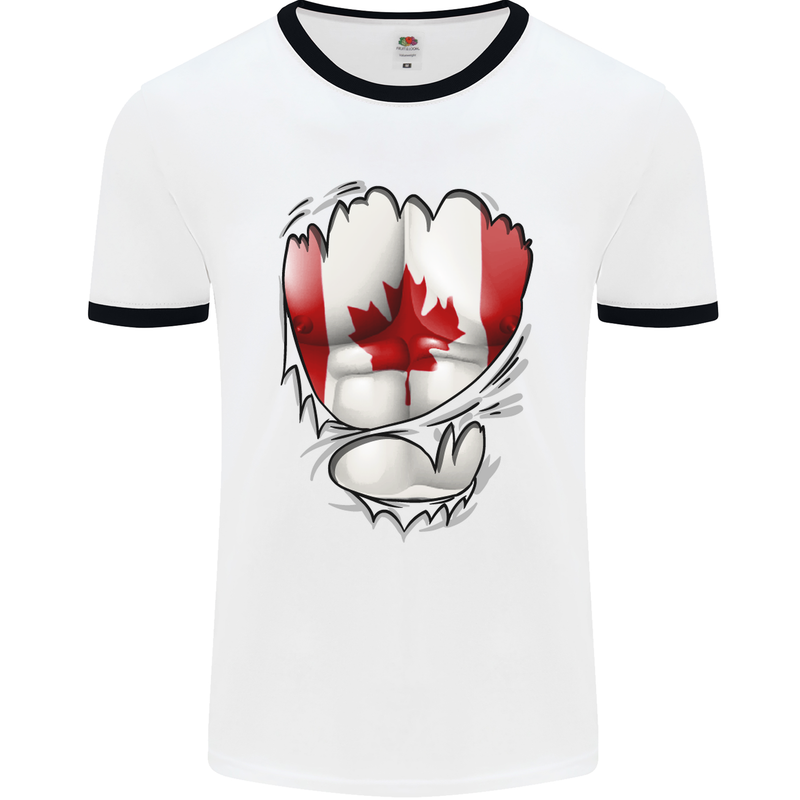 Gym Canadian Maple Leaf Flag Muscles Canada Mens White Ringer T-Shirt White/Black