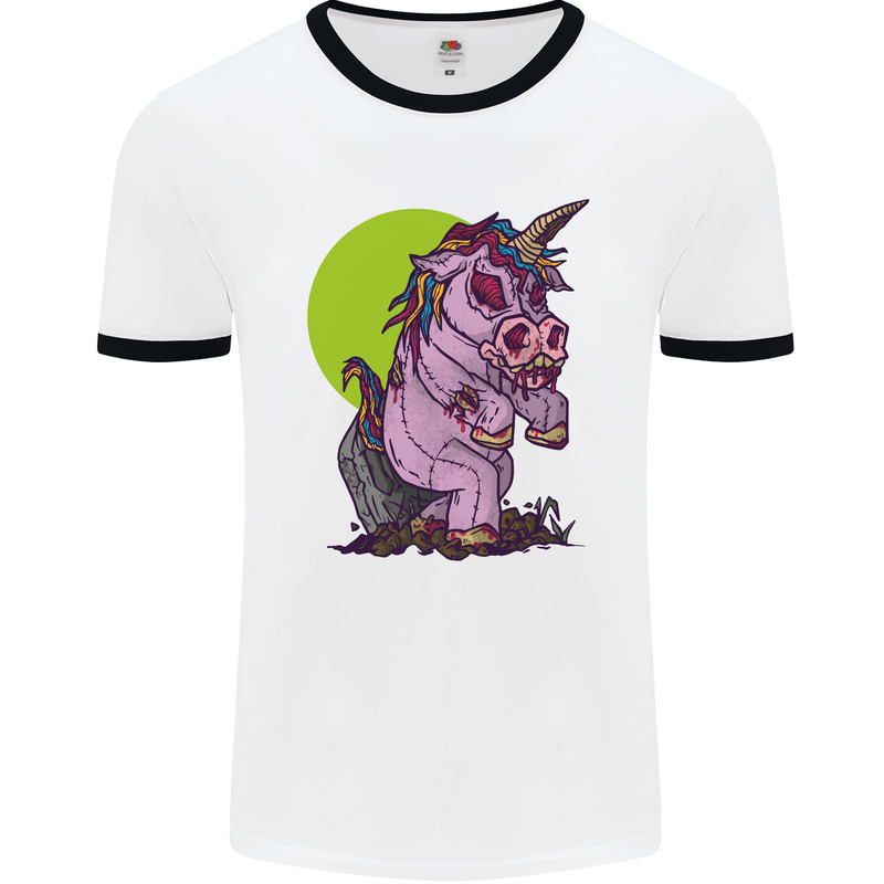 A Zombie Unicorn Funny Halloween Horror Mens White Ringer T-Shirt White/Black