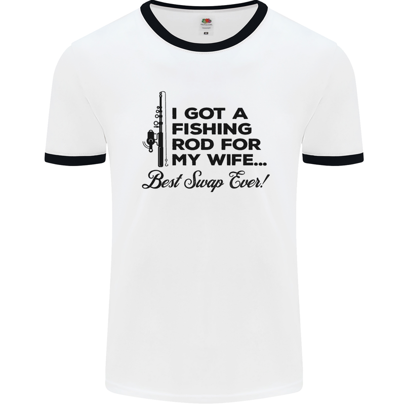 Fishing Rod for My Wife Fisherman Funny Mens White Ringer T-Shirt White/Black