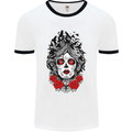 Day of the Dead Sugar Skull DOTD Mexico Mens White Ringer T-Shirt White/Black