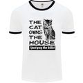 The Cat Owns the House Funny Kitten Mens White Ringer T-Shirt White/Black