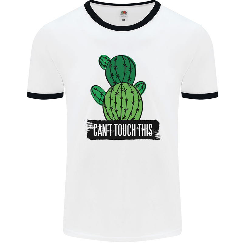 Cactus Can't Touch This Funny Gardening Mens White Ringer T-Shirt White/Black