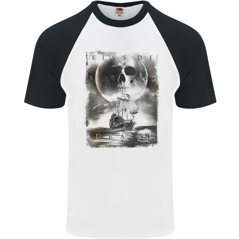 Kiss of Death Pirates Sailing Sailor Mens S/S Baseball T-Shirt White/Black