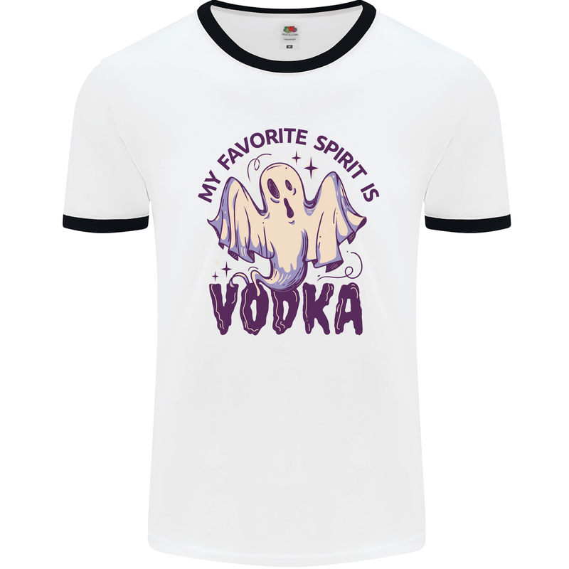 Funny Halloween Alcohol Vodka Spirit Ghost Mens White Ringer T-Shirt White/Black