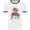 Zebra and Tree Watercolour Mens White Ringer T-Shirt White/Black