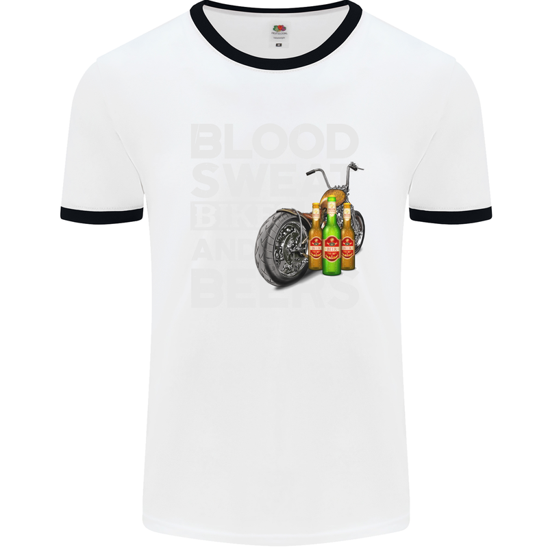 Blood Sweat Bikes & Beer Funny Motorcycle Mens White Ringer T-Shirt White/Black