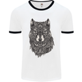 Abstract Dog Mandala Art Mens White Ringer T-Shirt White/Black