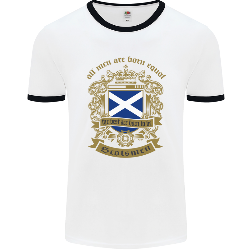All Men Are Born Equal Scotland Scottish Mens White Ringer T-Shirt White/Black