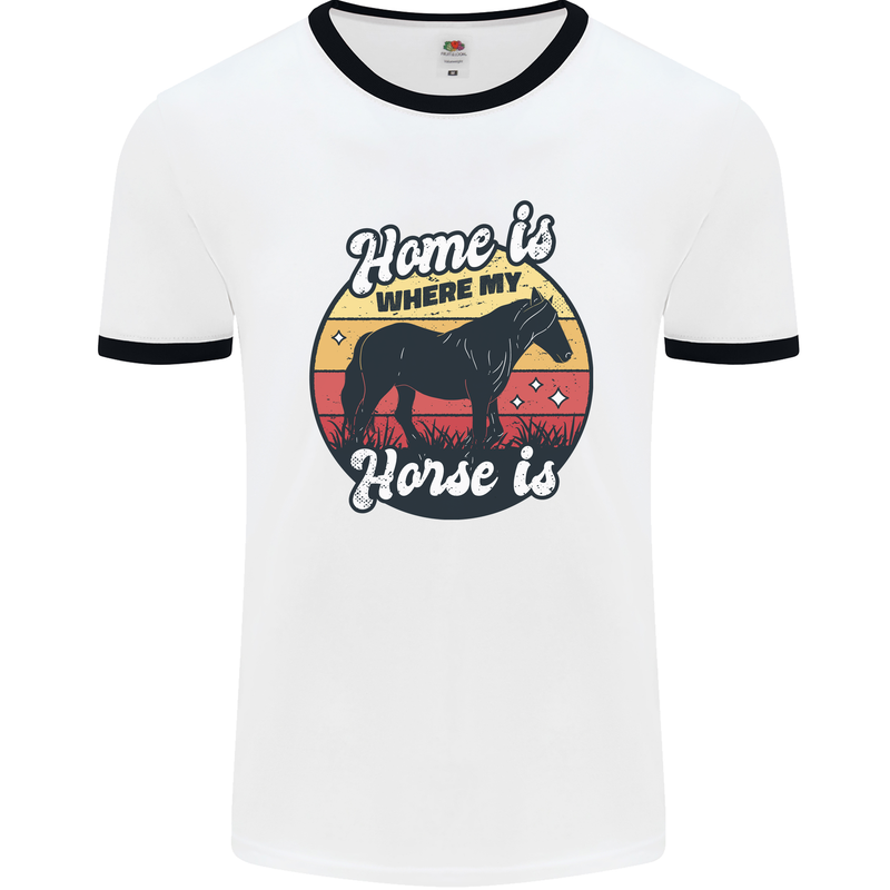 Home Is Where My Horse Is Funny Equestrian Mens White Ringer T-Shirt White/Black