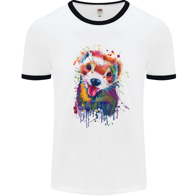 Ferret Watercolour Mens White Ringer T-Shirt White/Black