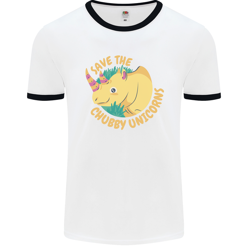 Save the Chbby Unicorns Funny Rhino Mens White Ringer T-Shirt White/Black