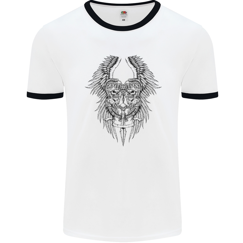 Two Roman Skulls Mens White Ringer T-Shirt White/Black