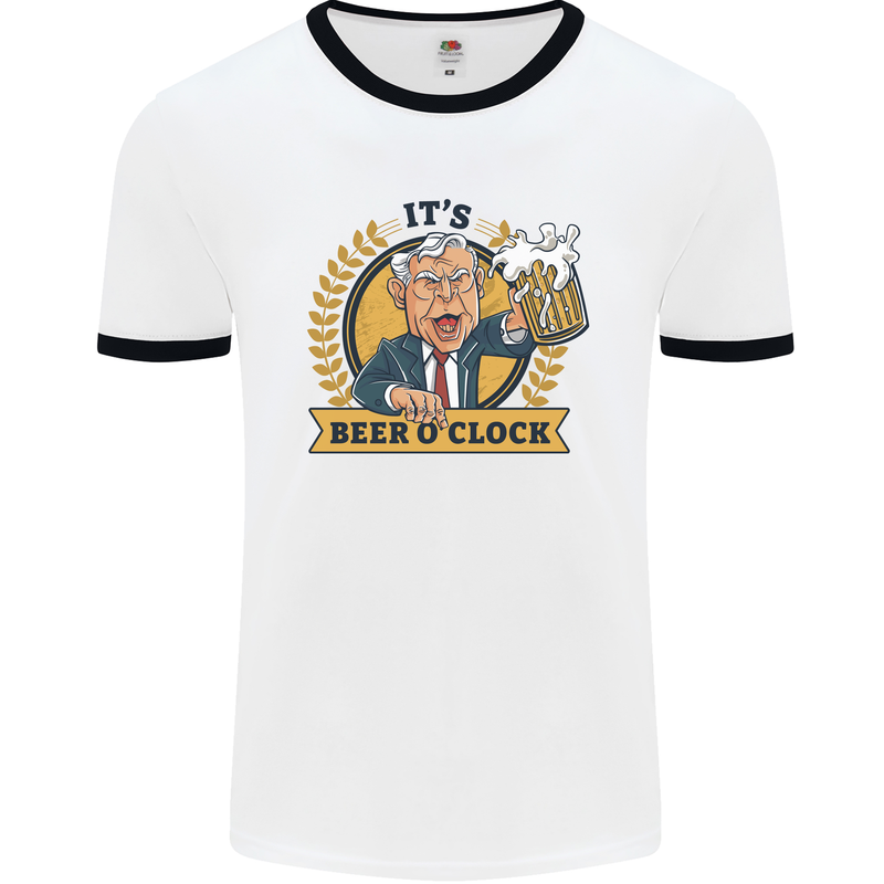 It's Beer O'Clock Funny Alcohol Mens White Ringer T-Shirt White/Black