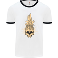 Pineapple Skull Gothic Biker Surfing Mens White Ringer T-Shirt White/Black