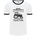 Old Man With a Tractor Driver Farmer Farm Mens White Ringer T-Shirt White/Black