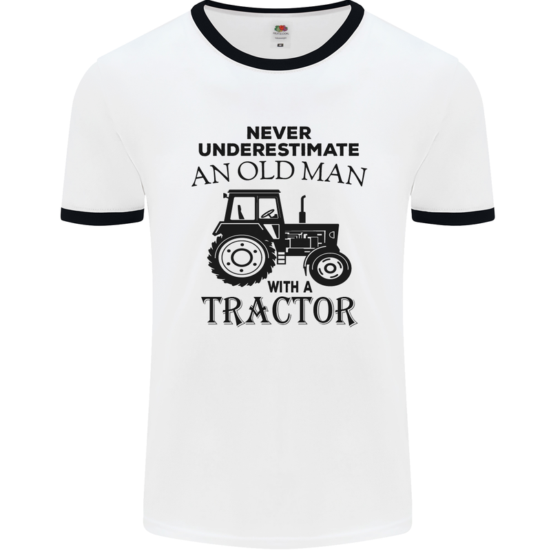 Old Man With a Tractor Driver Farmer Farm Mens White Ringer T-Shirt White/Black