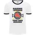 Raising the Steaks Funny BBQ Grill Mens White Ringer T-Shirt White/Black