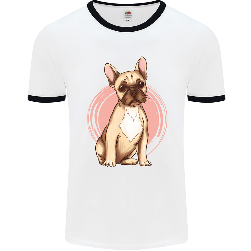 French Bulldog Mens White Ringer T-Shirt White/Black