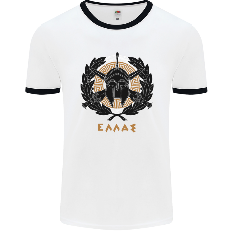 Greek Helmet Gym Training Top Spartan MMA Mens White Ringer T-Shirt White/Black