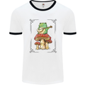 A Frog Playing the Guitar on a Toadstool Mens White Ringer T-Shirt White/Black