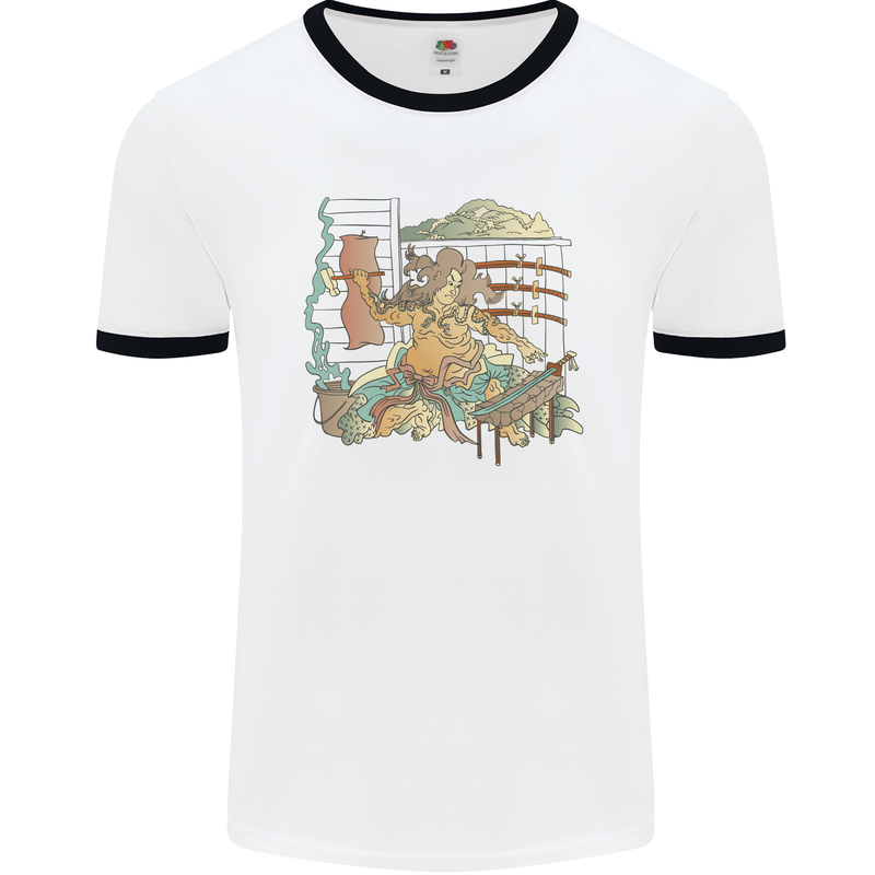 Katana Blacksmith Japanese Samurai Sword Mens Ringer T-Shirt White/Black