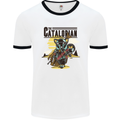 Catalorian Funny Cat Parody Mens White Ringer T-Shirt White/Black