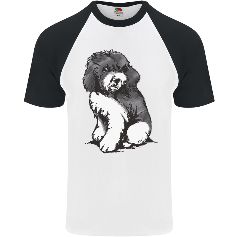 Harlequin Poodle Sketch Mens S/S Baseball T-Shirt White/Black