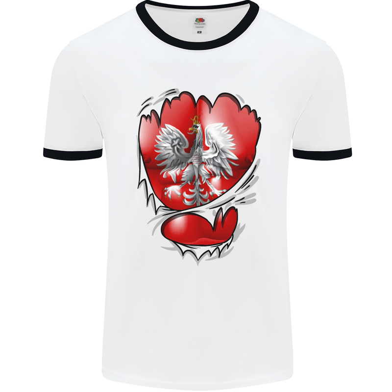 Gym The Polish Flag Ripped Muscles Poland Mens White Ringer T-Shirt White/Black