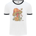 A Snail Playing the Banjo Under a Mushroom Mens White Ringer T-Shirt White/Black